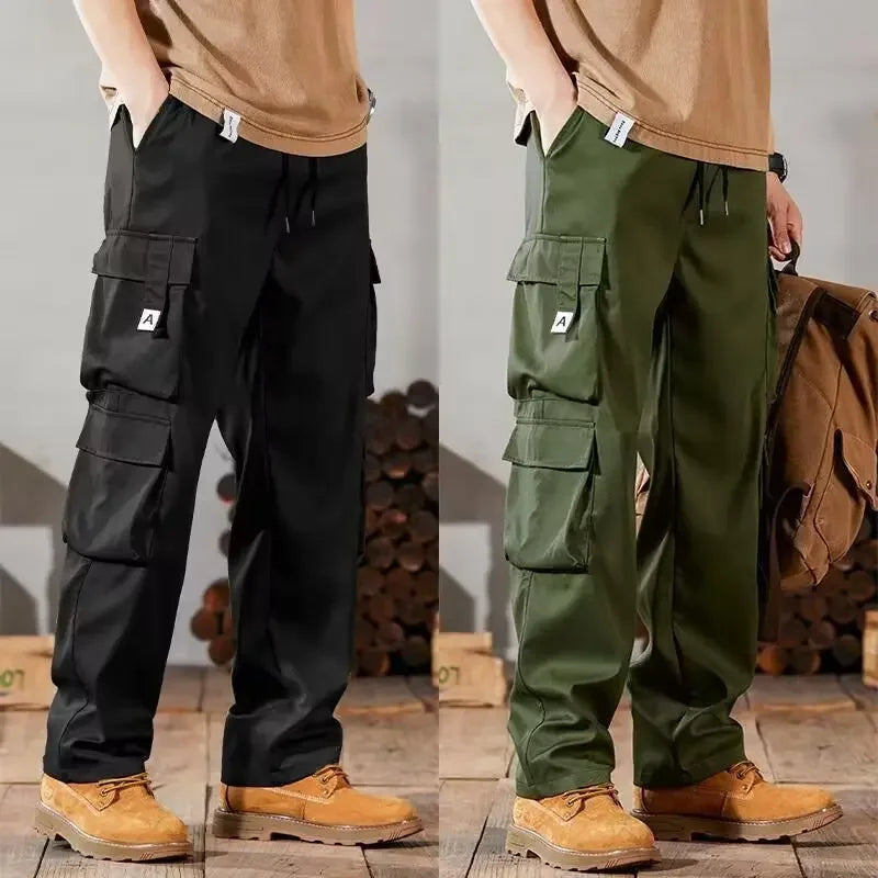 2024 Novas Calças Cargo Masculinas Soltas de Perna Reta Multi-Bolso Calças de Trabalho Vintage Calças Casuais Versáteis Modernas Primavera Outono