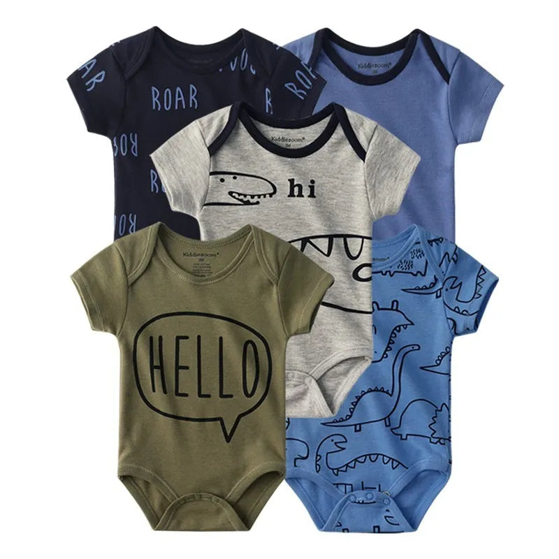 Kiddiezoom 5 Pçs/lote Quatro Estações Moda Dos Desenhos Animados de Manga Curta Do Bebê Menino Menina Bodysuits Macio 100% Algodão Recém-nascido Onesies Roupas