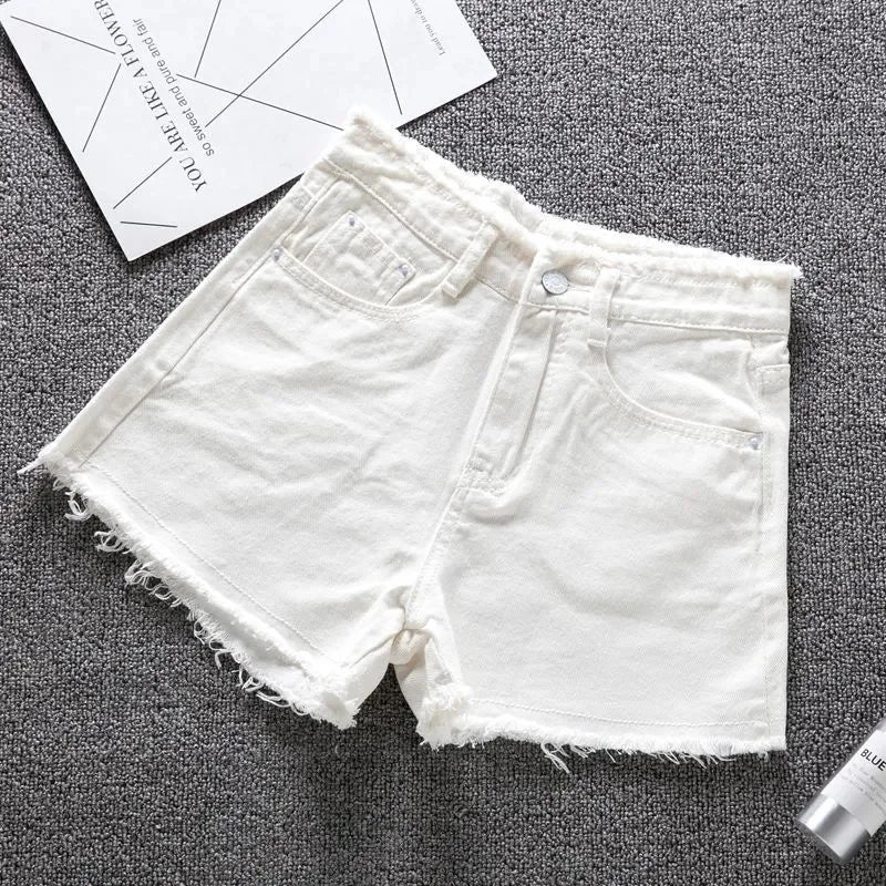 2023 Verão Mulher High Haist Jeans Shorts Moda Ásperas Denim Calças Curtas Colegial Calças Casuais Azul Preto Branco Jeans