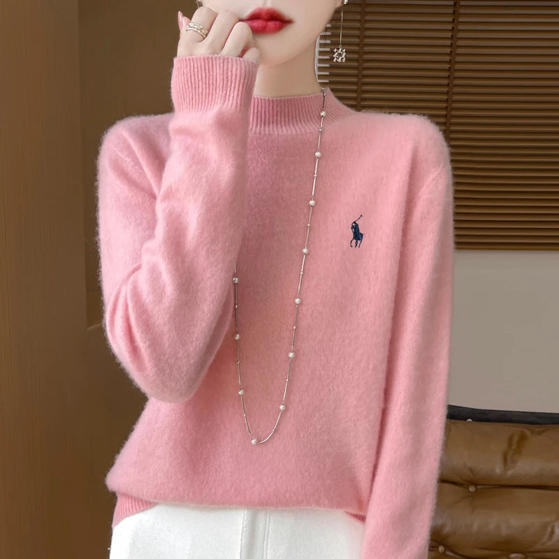 2025 Outono/Inverno Feminino Novo Moletom Com Capuz De Caxemira Elegante Bordado Meio Alto Gola Macia Caxemira Explosiva100% Lã Australiana
