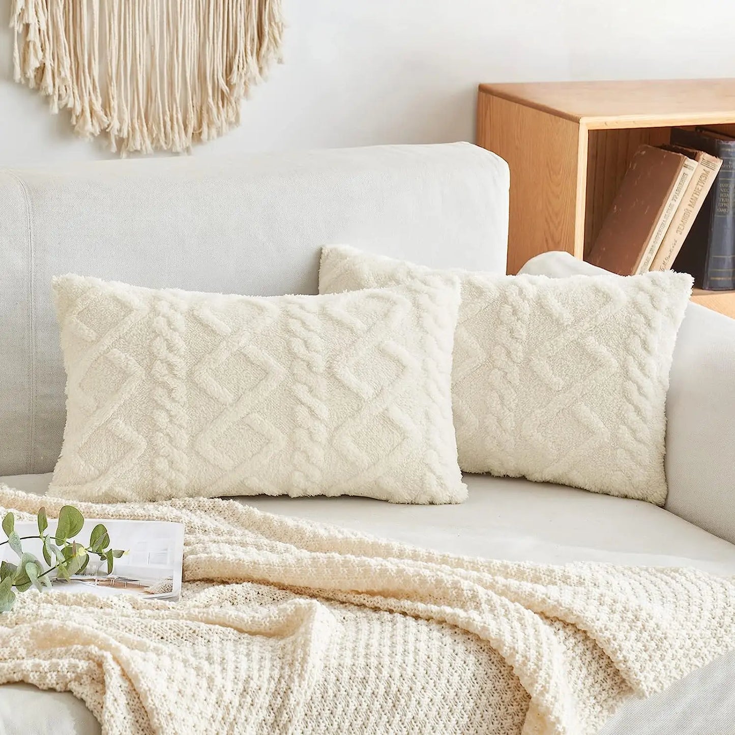 1 capa de almofada de lã artificial decorativa simples, capa de almofada de lã de pelúcia curta e macia, sofá decorativo moderno, fami