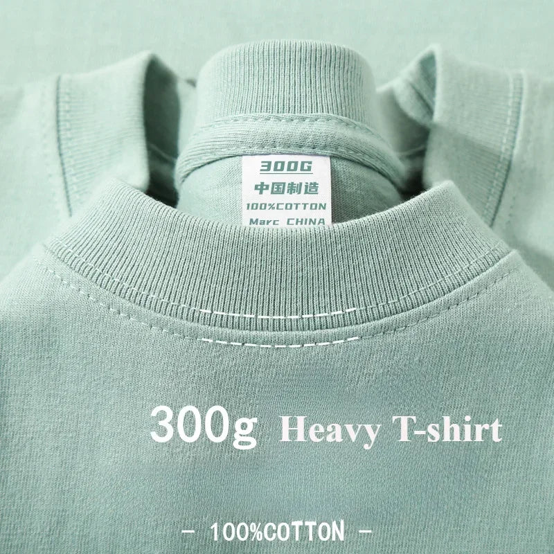 Camiseta de algodão de verão resistente 300 gramas algodão puro americano manga curta camiseta masculina casual base top camiseta grande