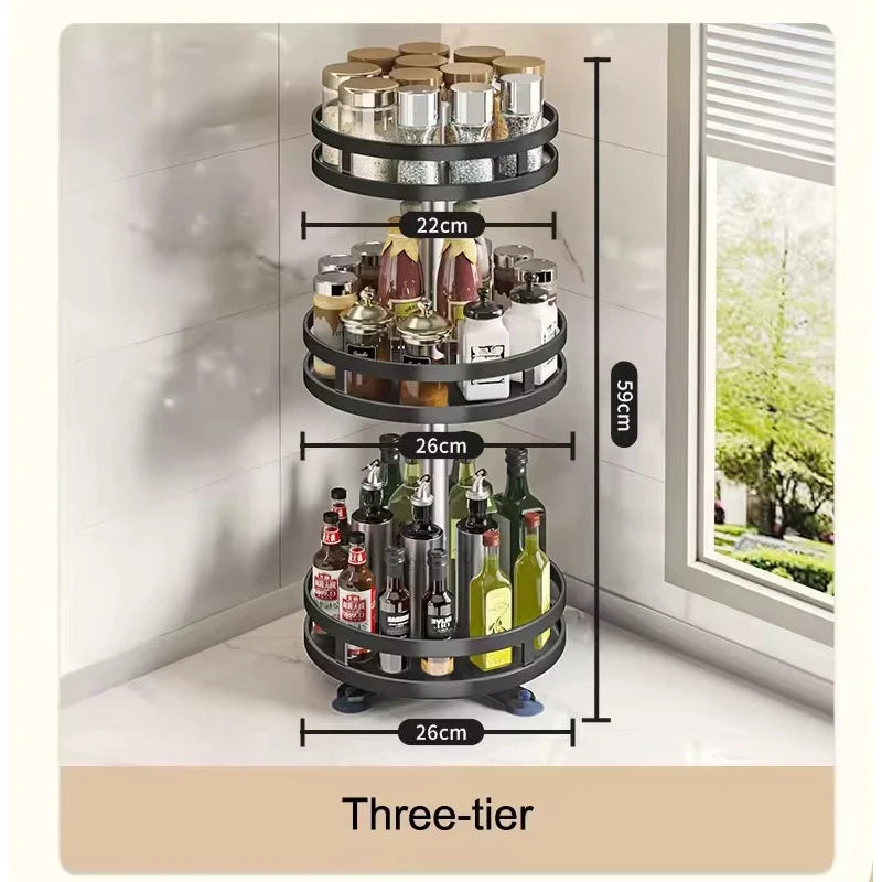 Organizador de rack de armazenamento de especiarias de cozinha rotativa de 360 ° Desktop sem perfuração Armazenamento de prateleira de garrafa de especiarias rotativa redonda de várias camadas doméstica