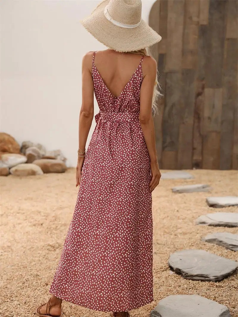 Verão Mulheres Backless Floral Vestido Impresso, Vestidos Longos, Roupas Femininas, Vestido Feminino, Vestidos de Praia Femininos, Mulheres Sexy Traje Mulheres