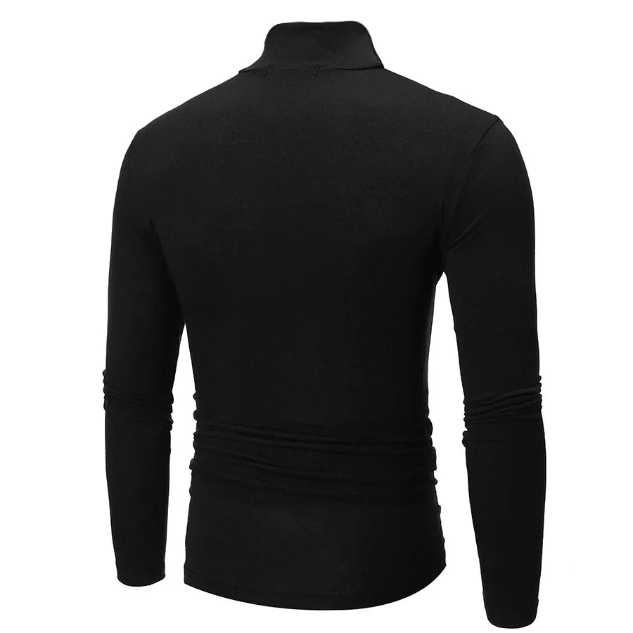 1 peça masculina fina e quente tops masculinos outono manga comprida térmica masculino gola alta moda camiseta