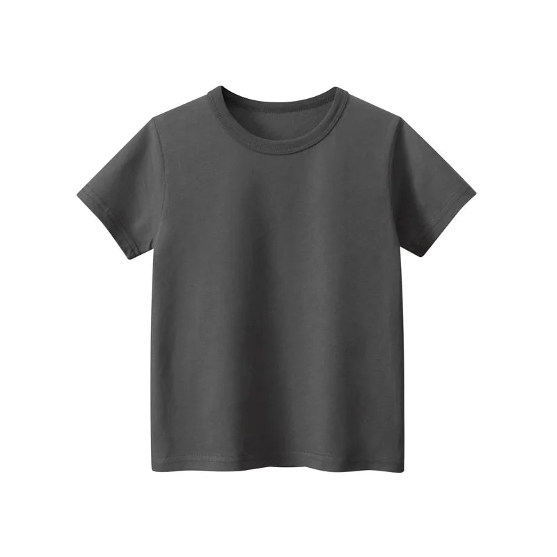 2024 Verão Meninas Meninos Camisetas Sólidas Roupas 100% Algodão Puro Manga Curta Amarelo Vermelho Verde Crianças UnderShirt Bottomming Roupas
