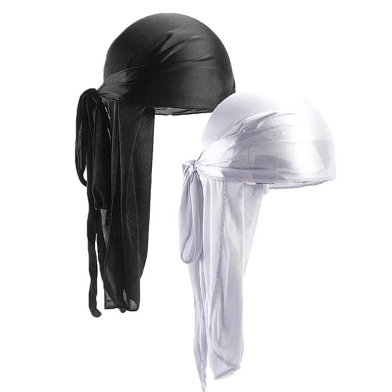 2 pcs Durags de cetim de seda para homens Designer Long Tail Beanies Doo Rags Caps Du-rags para mulheres Gravata de cetim de seda Do Rags Cap para ondas