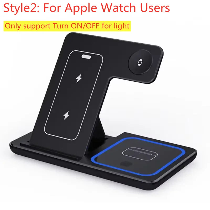 Carregador Sem Fio 3 Em 1 Dobrável 300W com Suporte de Mesa para Carregamento Rápido para iPhone 16 15 14 13, Samsung, Apple Watch e Airpods