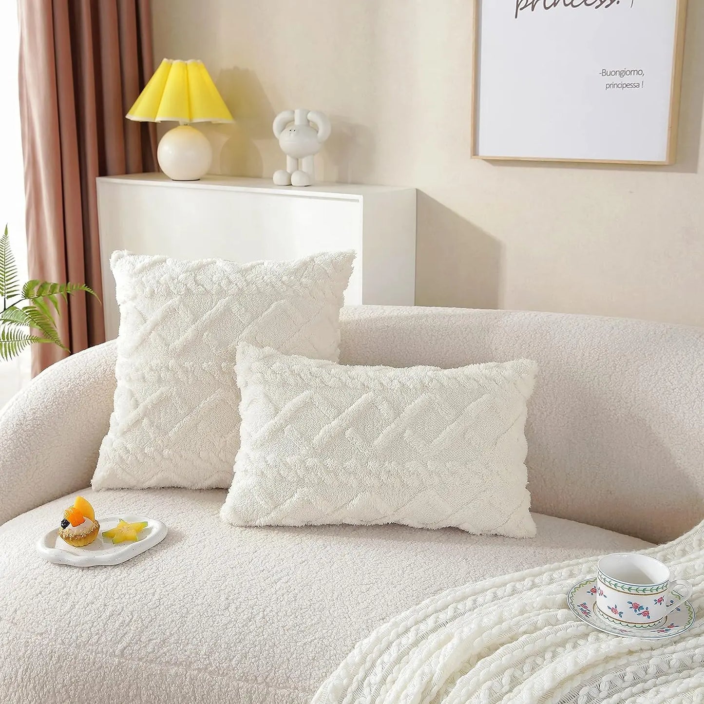 1 capa de almofada de lã artificial decorativa simples, capa de almofada de lã de pelúcia curta e macia, sofá decorativo moderno, fami