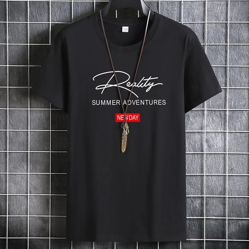 Camisetas masculinas 2024 Masculino Verão Algodão Manga Curta Moda Bottoming Tops Em Torno Do Pescoço Branco Tee Camiseta Oversized Roupas Masculinas