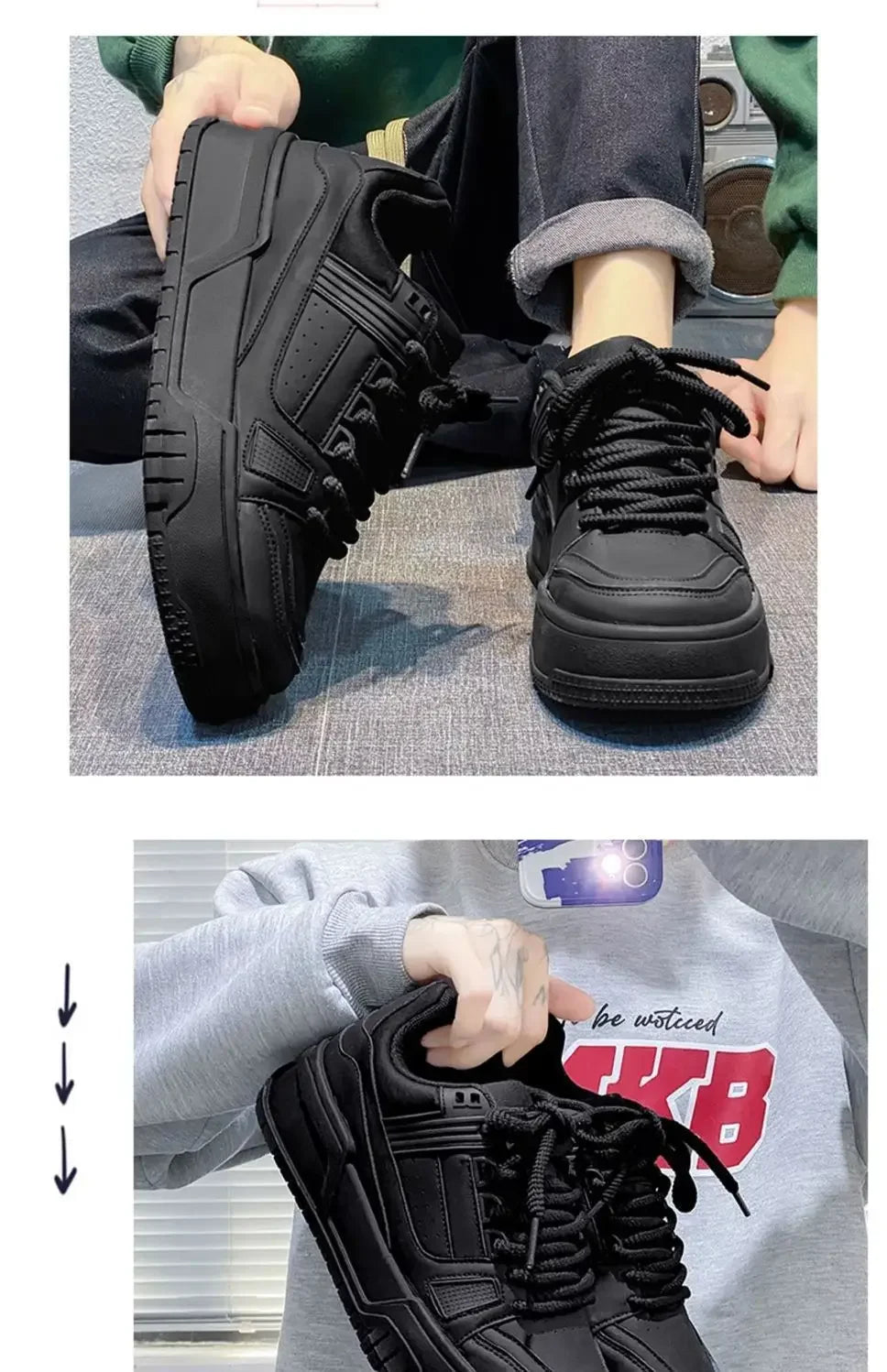 Sapatos Masculinos Black Knight Primavera Na Moda Versátil Esporte Casual Preto Puro Baixo Top Plataforma Aumentar Pão Sapatos da Moda