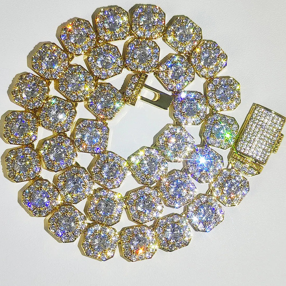 10 / 12MM Clustered Tennis Chain para Homens Colar Hip Hop Iced Out Zircônia Latão Rapper Rock Gargantilha Jóias