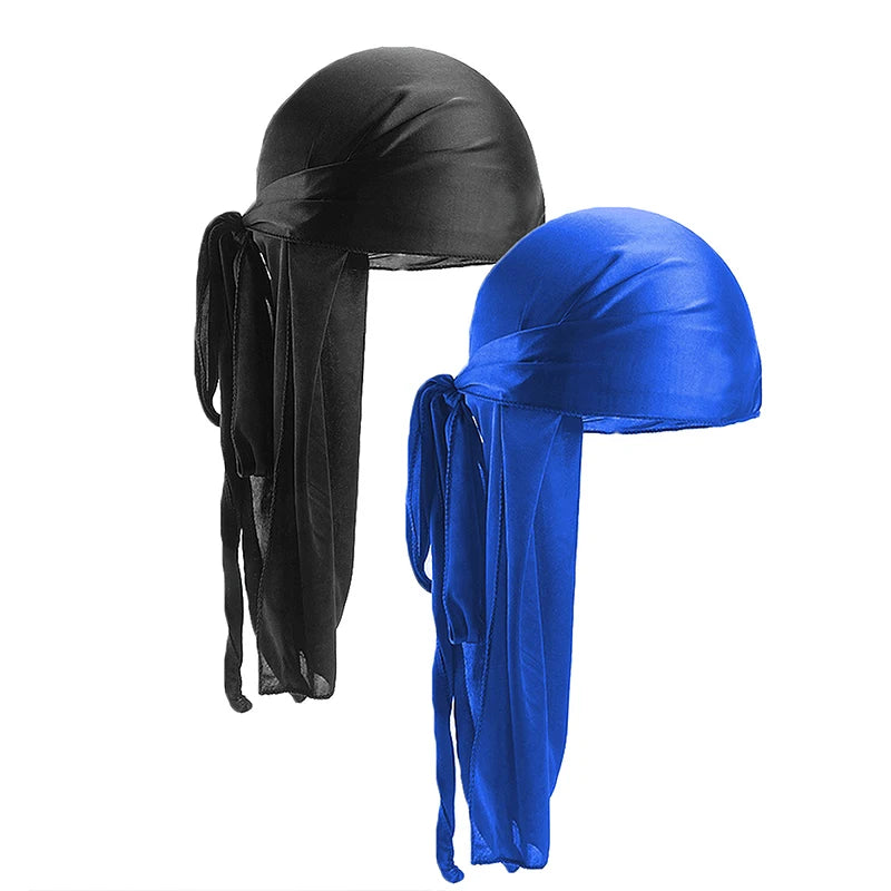 2 pcs Durags de cetim de seda para homens Designer Long Tail Beanies Doo Rags Caps Du-rags para mulheres Gravata de cetim de seda Do Rags Cap para ondas