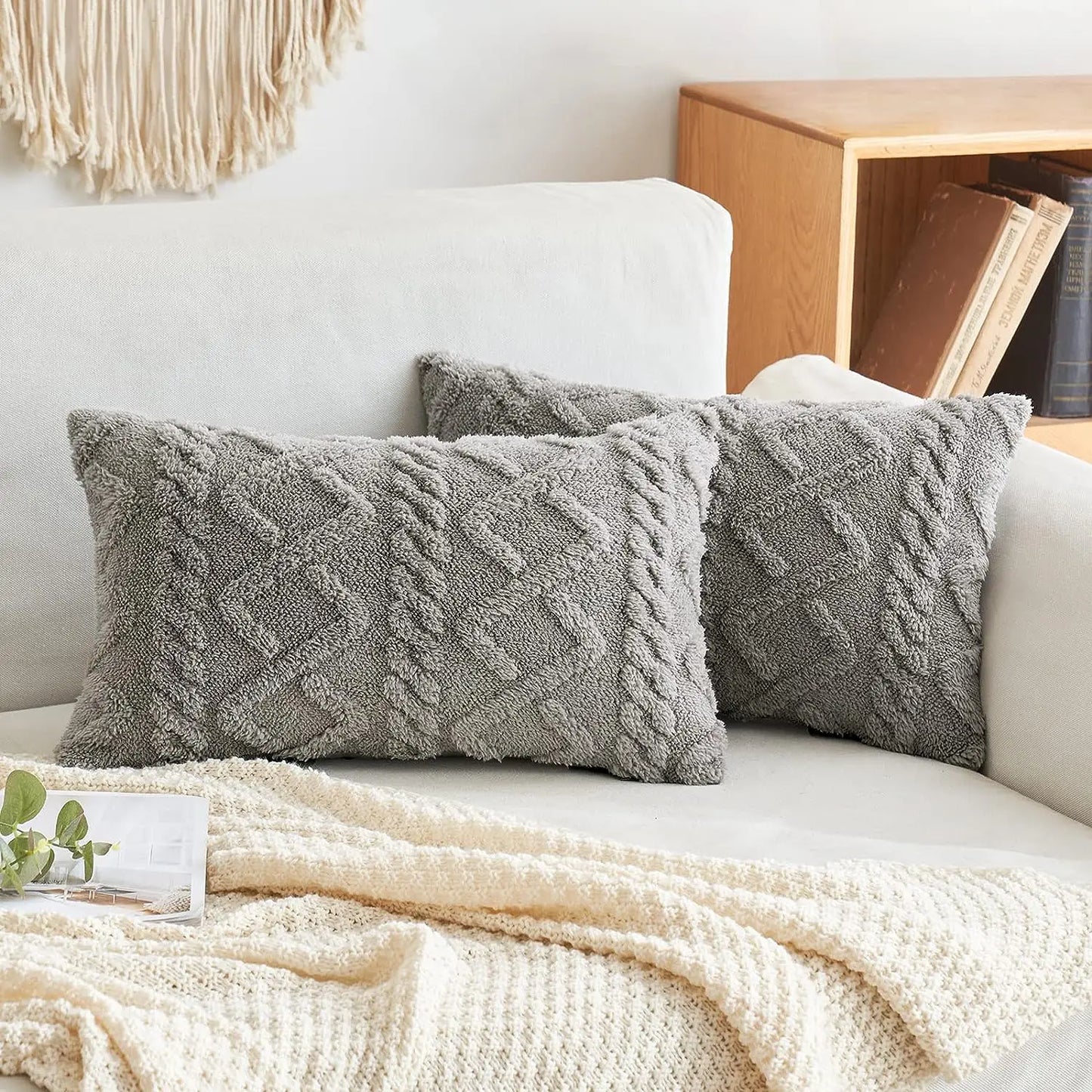 1 capa de almofada de lã artificial decorativa simples, capa de almofada de lã de pelúcia curta e macia, sofá decorativo moderno, fami