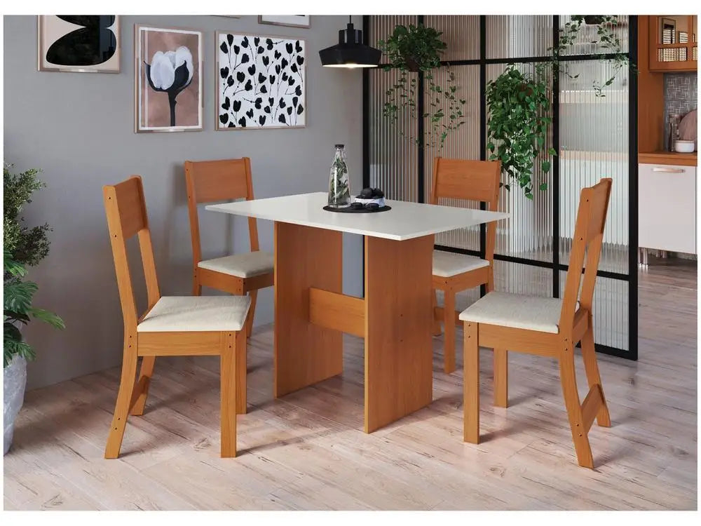 Mesa de Jantar 4 Cadeiras Retangular Freijo e Branco Off White Indekes Luiza