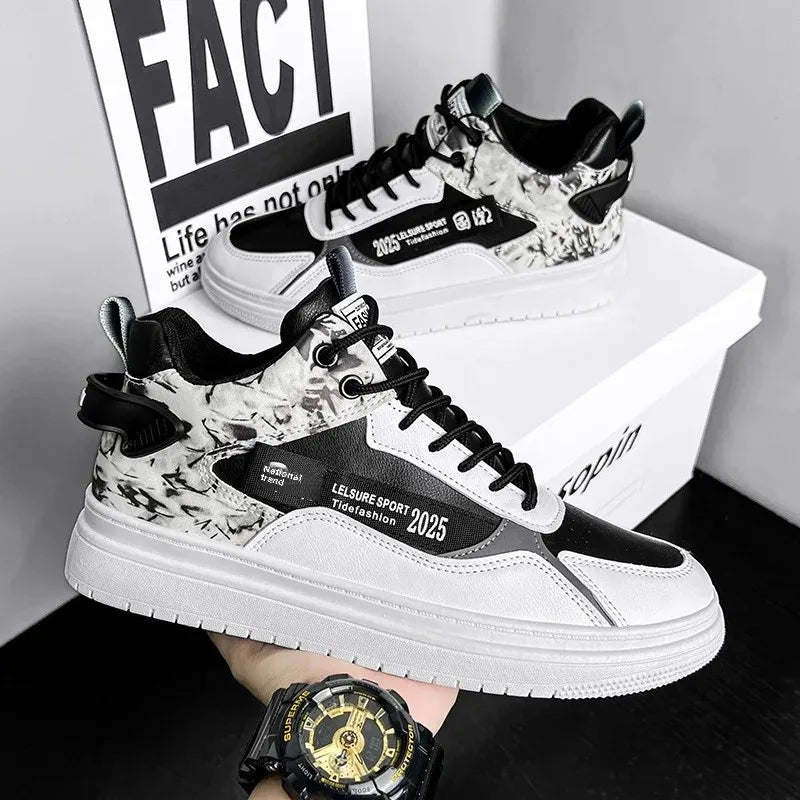 Primavera Outono Masculino Novo Estilo Tênis Vintage Moda Estudante Board Sapatos Casuais Sapatos de Cano Alto Sapatos de Fundo Grosso Respirável