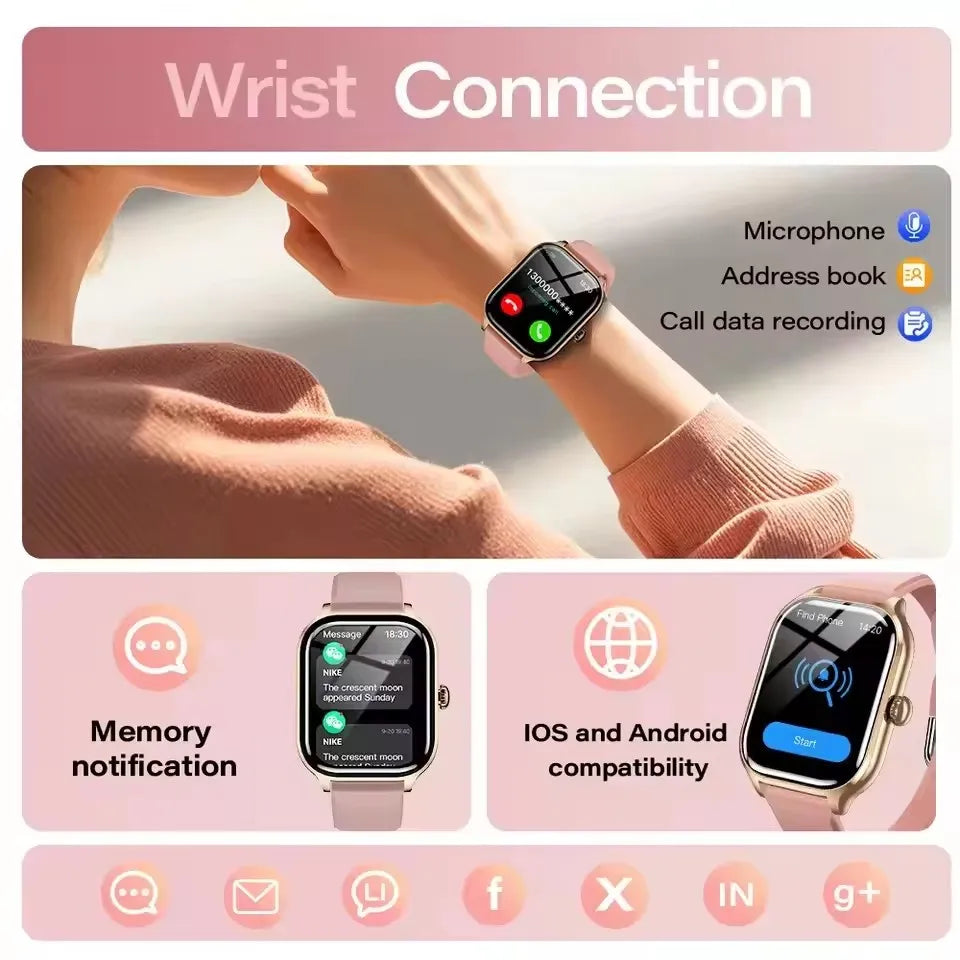 Para GTS Novo Relógio Inteligente Tela HD de 2,01 polegadas Alerta de Chamadas e Mensagens Bluetooth 100+ Modos de Esporte Smartwatch para Homens e Mulheres GPS NFC
