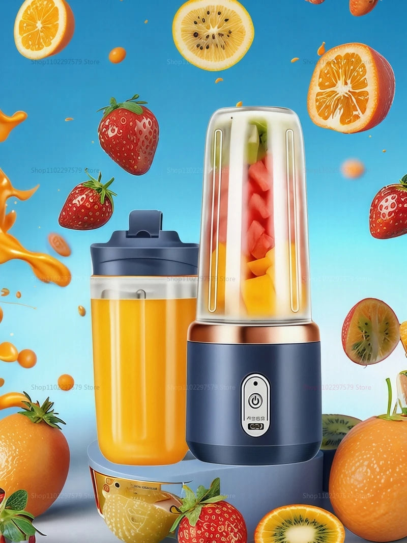 Liquidificador portátil com copo, 6 lâminas, máquina de suco doméstica, misturador de smoothies,Extractor de suco recarregável via USB, ferramenta de cozinha