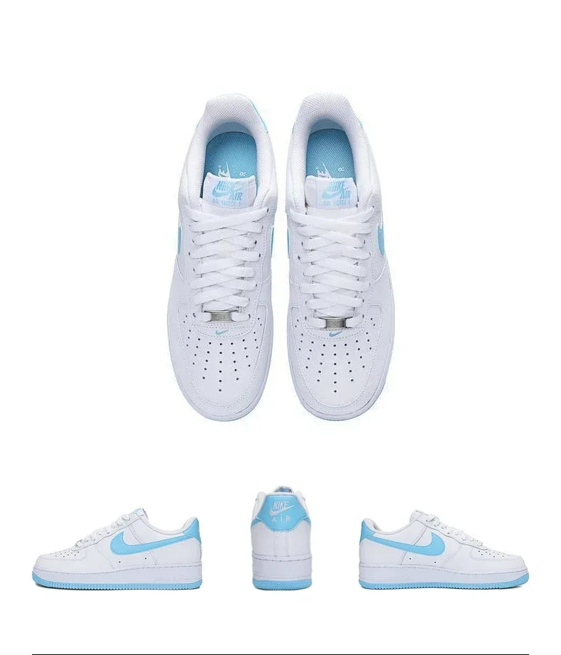 Nike Air Force 1 Low '07 Branco Aquarius Blue FQ4296-100 Resistente ao desgaste Comfort Board Shoes Low Top para homens/mulheres Original