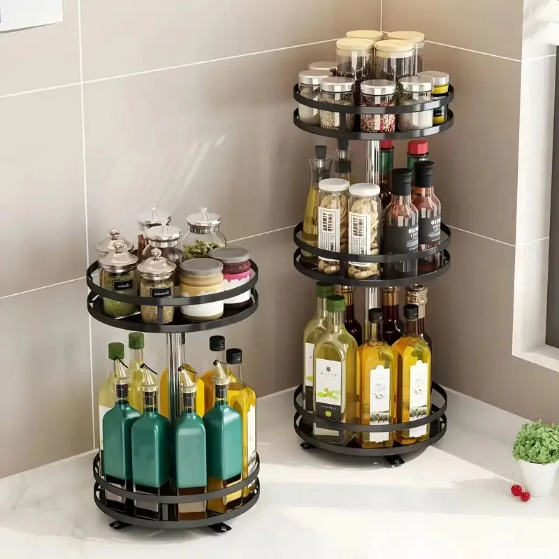 Organizador de rack de armazenamento de especiarias de cozinha rotativa de 360 ° Desktop sem perfuração Armazenamento de prateleira de garrafa de especiarias rotativa redonda de várias camadas doméstica