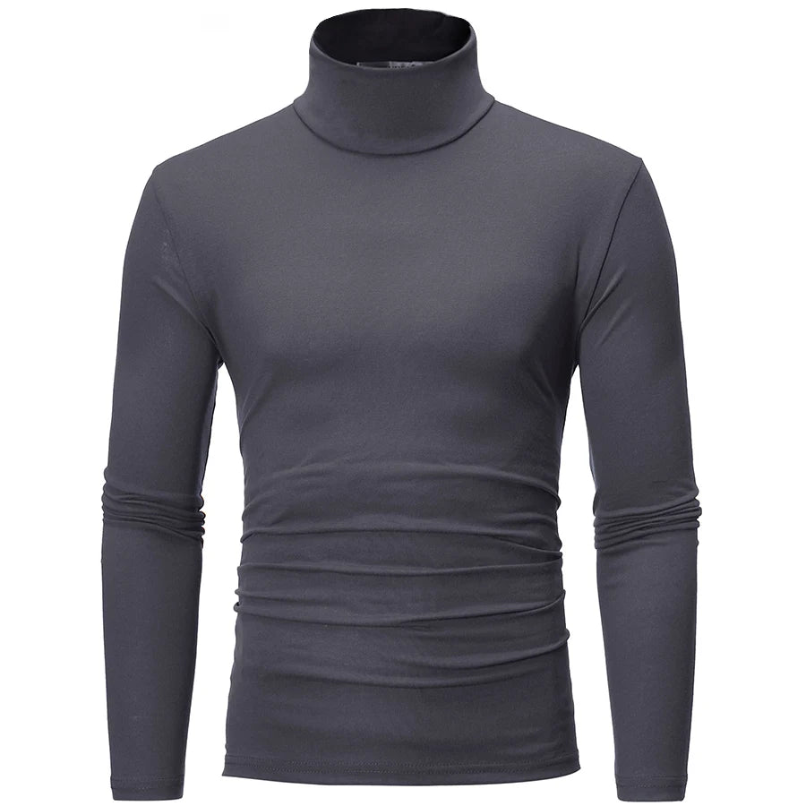 1 peça masculina fina e quente tops masculinos outono manga comprida térmica masculino gola alta moda camiseta