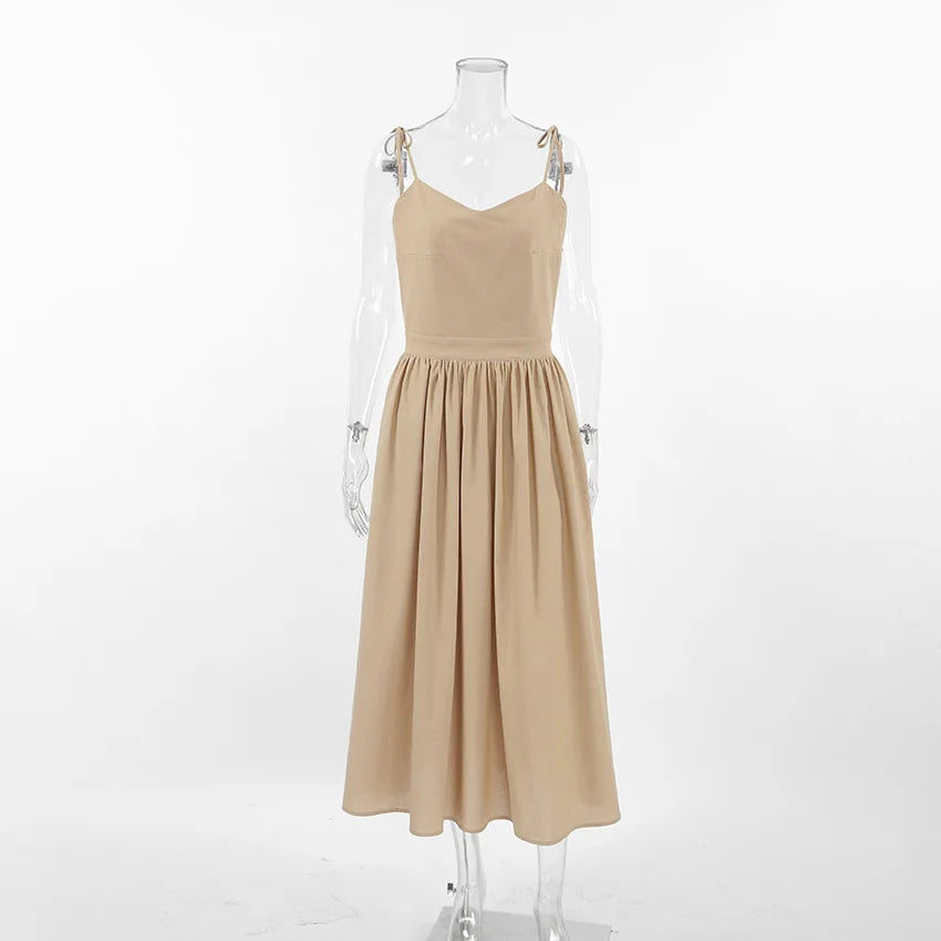 Vestido de cintura alta com suspensório respirável de algodão e linho Verão europeu e americano Novo estilo de férias saia longa para mulheres