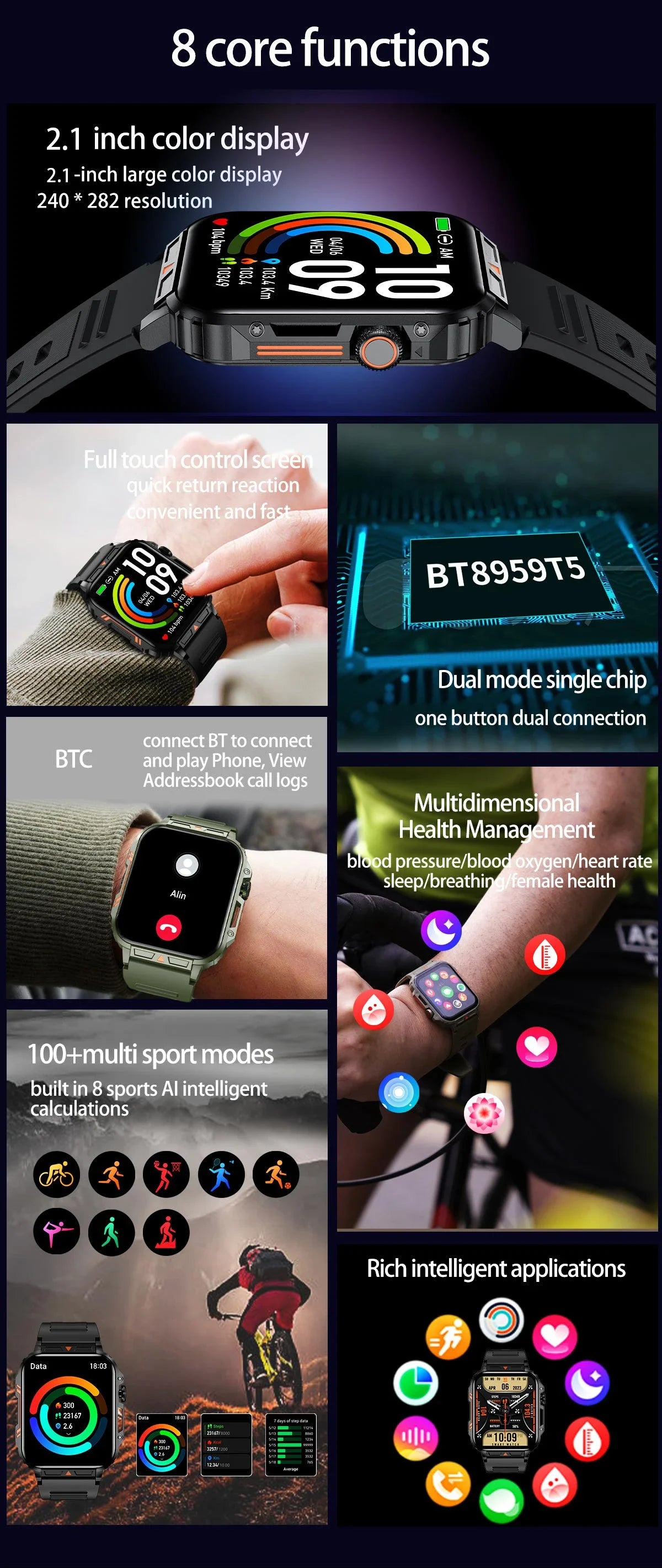 Xiaomi novo Smart Watch masculino feminino AMOLED Tela Touch Full GPS Monitor de Saúde IP68 à prova d'água Chamada Bluetooth Smart Watches