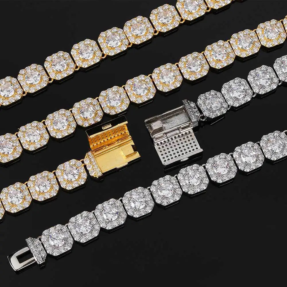 10 / 12MM Clustered Tennis Chain para Homens Colar Hip Hop Iced Out Zircônia Latão Rapper Rock Gargantilha Jóias