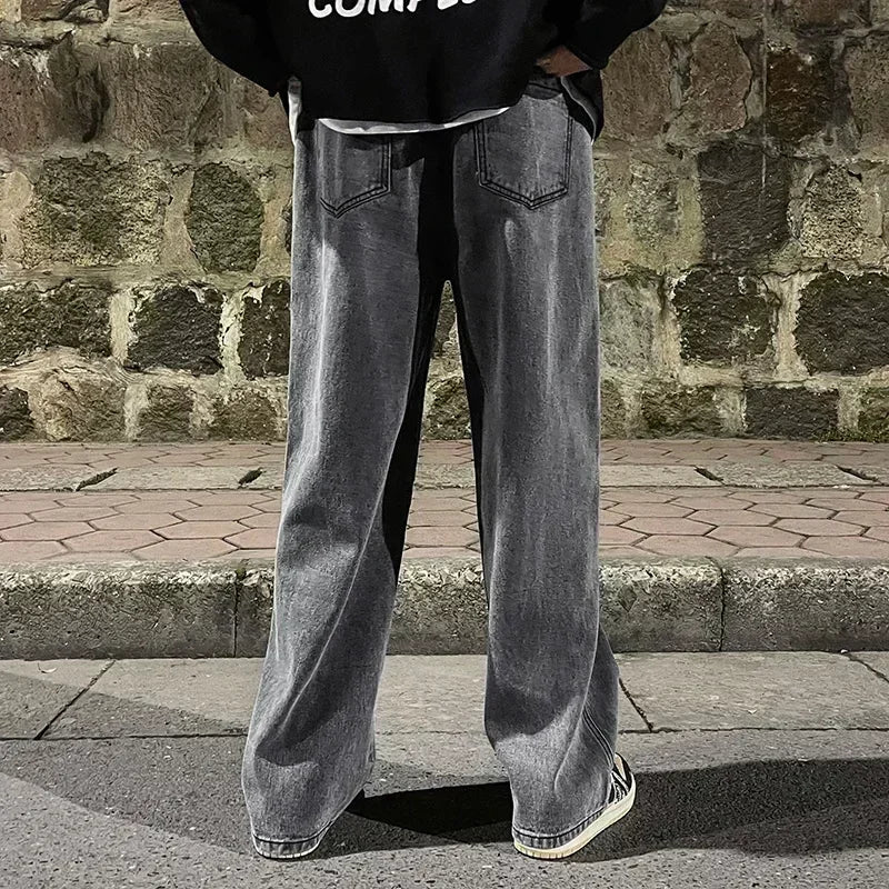 2024 Novo Streetwear Jeans Solto Masculino Estilo Coreano Moda Solta Reta Perna Larga Calças Masculinas Roupas de Marca Preto Azul Claro