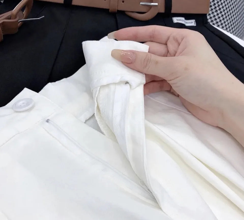 2024 Shorts de perna larga de verão para mulheres cintura alta casual algodão jeans calças curtas com cinto Shorts femininos coreanos da linha A da menina