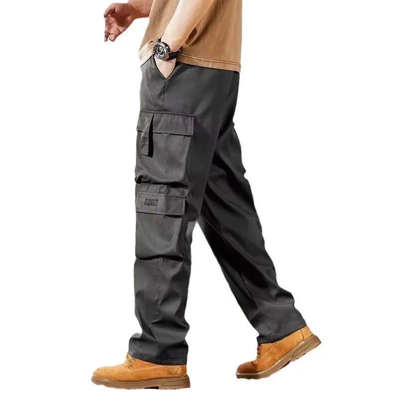 2024 Novas Calças Cargo Masculinas Soltas de Perna Reta Multi-Bolso Calças de Trabalho Vintage Calças Casuais Versáteis Modernas Primavera Outono