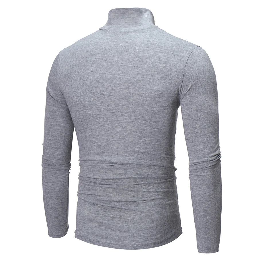 1 peça masculina fina e quente tops masculinos outono manga comprida térmica masculino gola alta moda camiseta