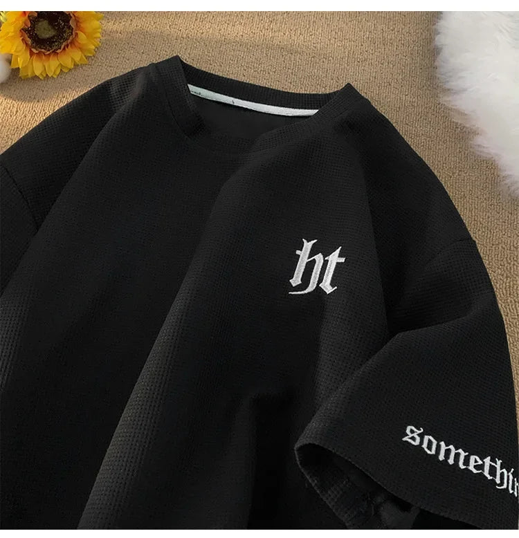 Hefty Walfr Checks Estilo Japonês Ins Camiseta de Manga Curta para Homens Primavera Verão Juventude Oversize Gola Redonda Meia Manga