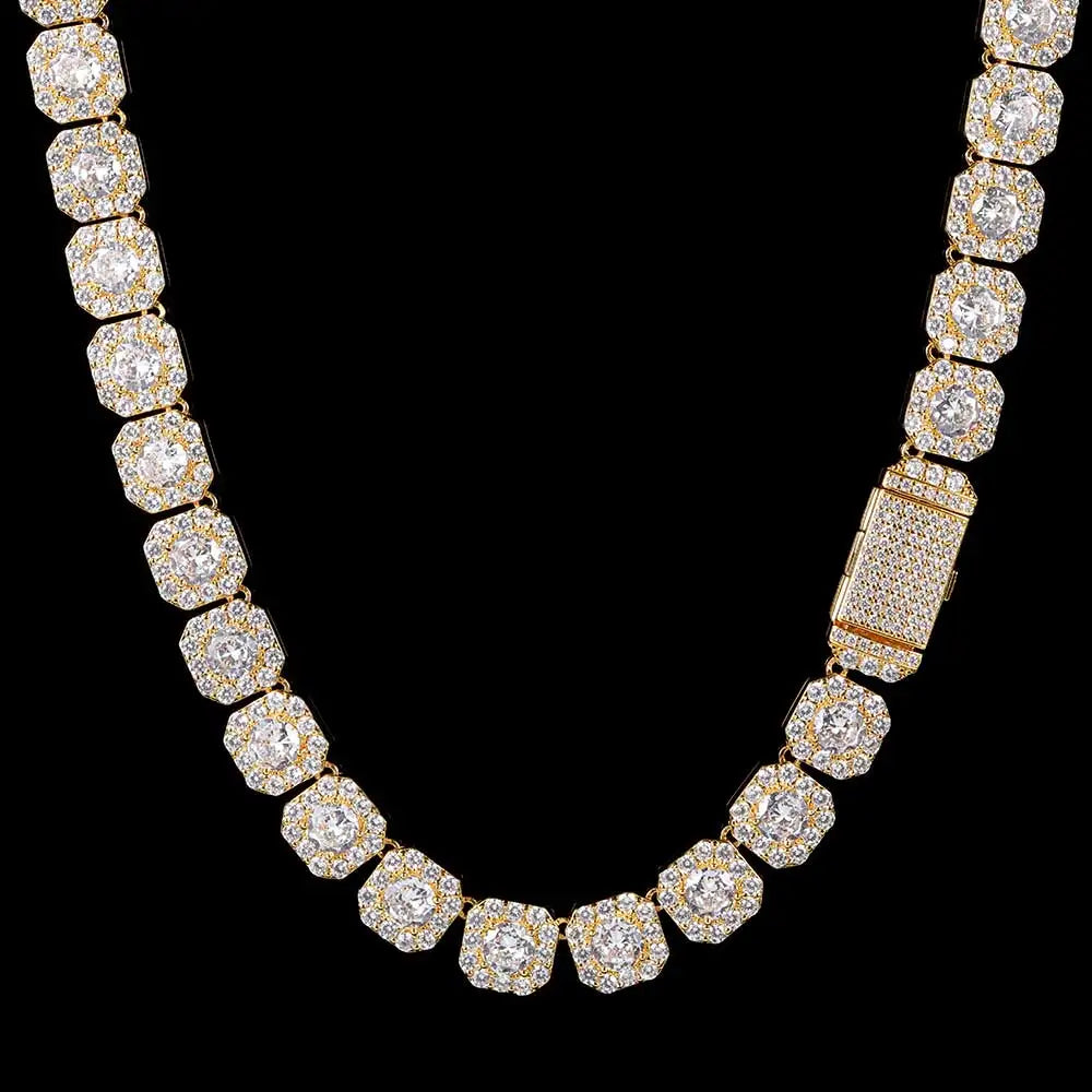 10 / 12MM Clustered Tennis Chain para Homens Colar Hip Hop Iced Out Zircônia Latão Rapper Rock Gargantilha Jóias
