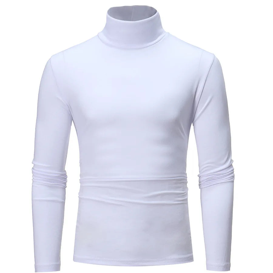 1 peça masculina fina e quente tops masculinos outono manga comprida térmica masculino gola alta moda camiseta