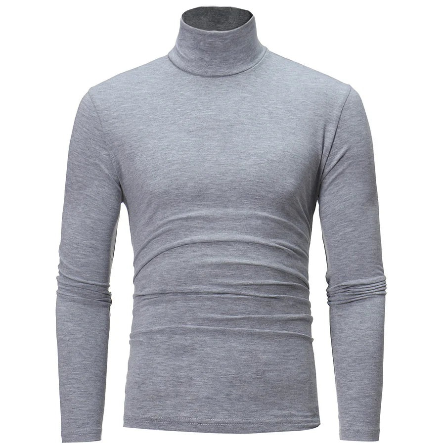 1 peça masculina fina e quente tops masculinos outono manga comprida térmica masculino gola alta moda camiseta