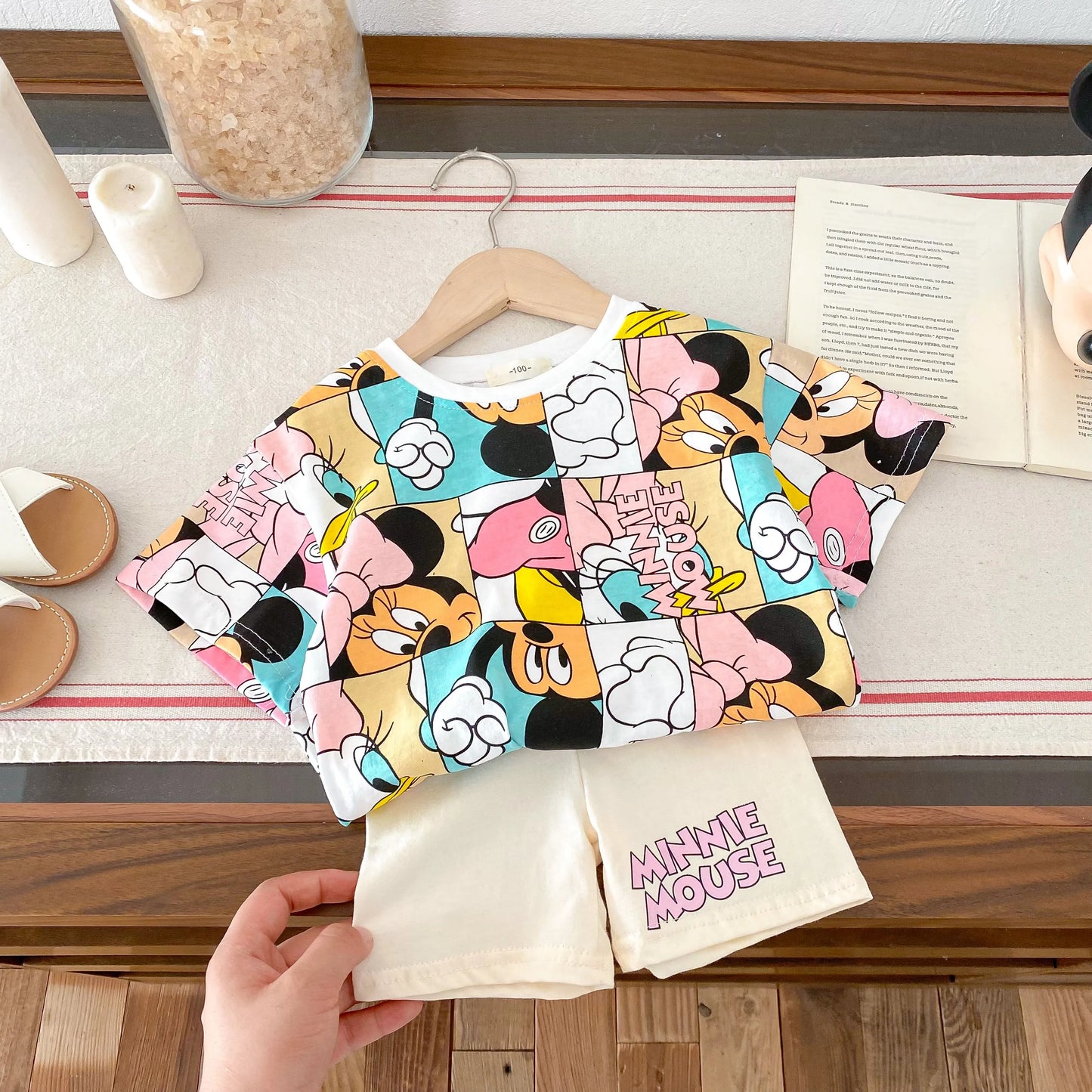 Verão Minnie Disney impresso T-shirt casual fashion set meninas bebê manga curta sportswear bonito Tshirts para crianças slim fit set