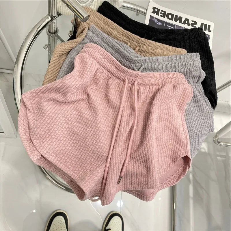 Rosa Malha Casual Trunks Mulheres Cintura Alta Perna Larga Emagrecimento Branco Cintura Elástica Corrida Fitness Leggings