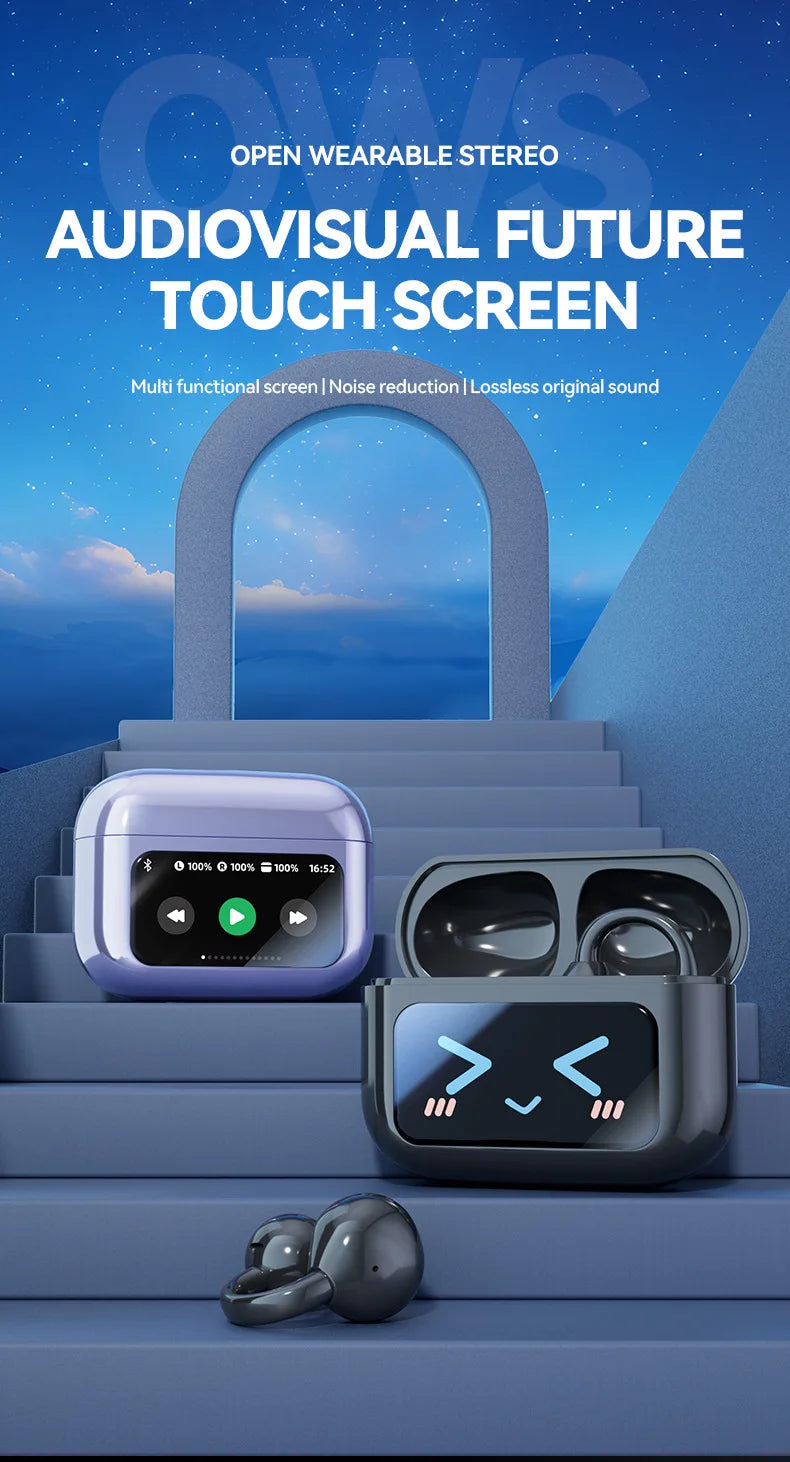 Novo Fone de Ouvido Bluetooth Sem Fio Inteligente com Tradução em Clip - Futuro Audiovisual com Tela Sensível ao Toque