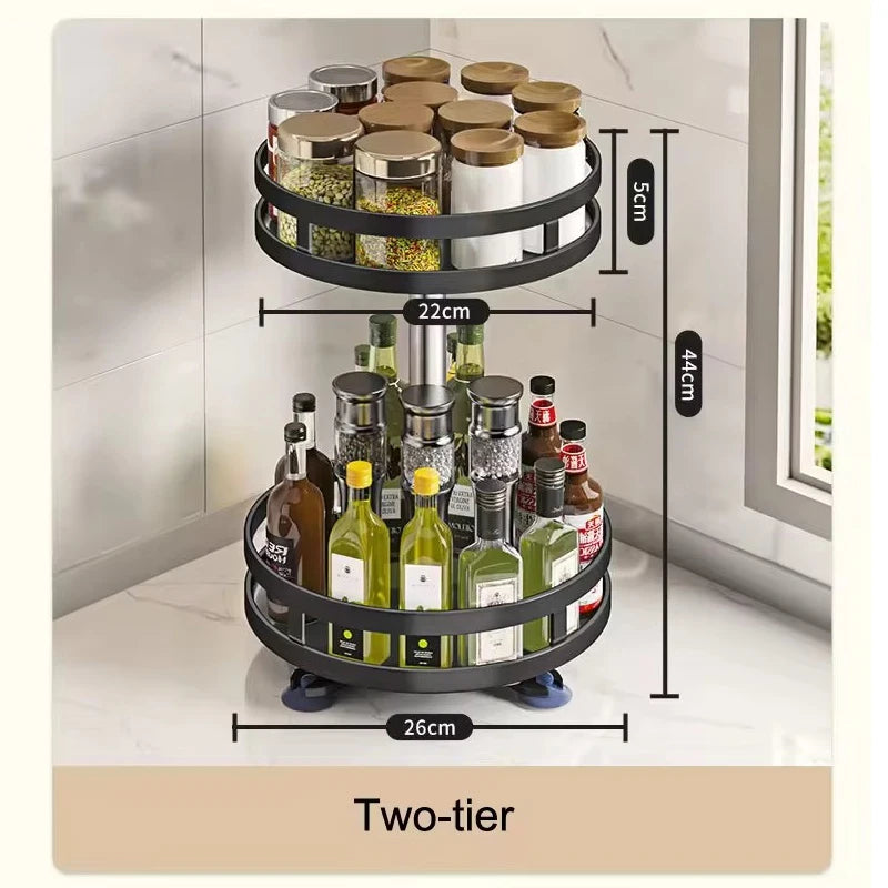 Organizador de rack de armazenamento de especiarias de cozinha rotativa de 360 ° Desktop sem perfuração Armazenamento de prateleira de garrafa de especiarias rotativa redonda de várias camadas doméstica