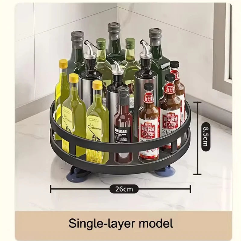 Organizador de rack de armazenamento de especiarias de cozinha rotativa de 360 ° Desktop sem perfuração Armazenamento de prateleira de garrafa de especiarias rotativa redonda de várias camadas doméstica