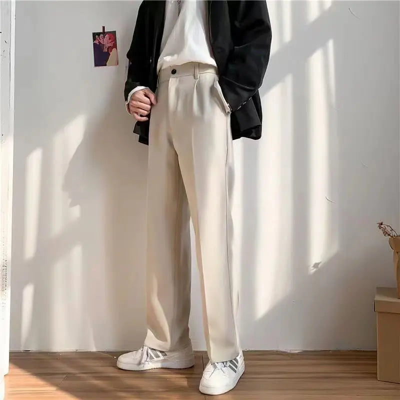 Primavera Outono Moda Cintura Alta Calças Casuais Roupas Masculinas Temperamento Sólido Solto Todos os Bolsos Estilo Coreano Calças Y2K