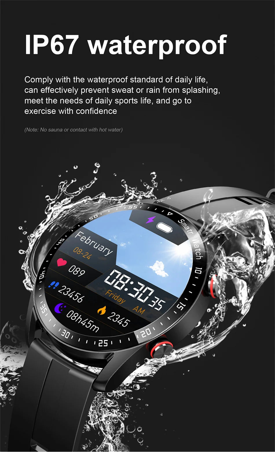 Para Smart Watch da Série Watch GT para Homens e Mulheres, Tela HD, Chamada via Bluetooth, Rastreador GPS, Monitor de Frequência Cardíaca, IP68 à Prova d'Água, SmartWatch Novo 2024
