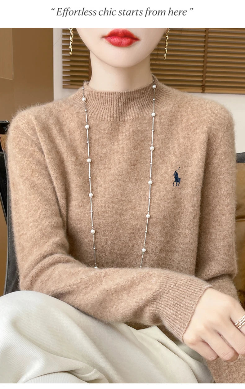 2025 Outono/Inverno Feminino Novo Moletom Com Capuz De Caxemira Elegante Bordado Meio Alto Gola Macia Caxemira Explosiva100% Lã Australiana