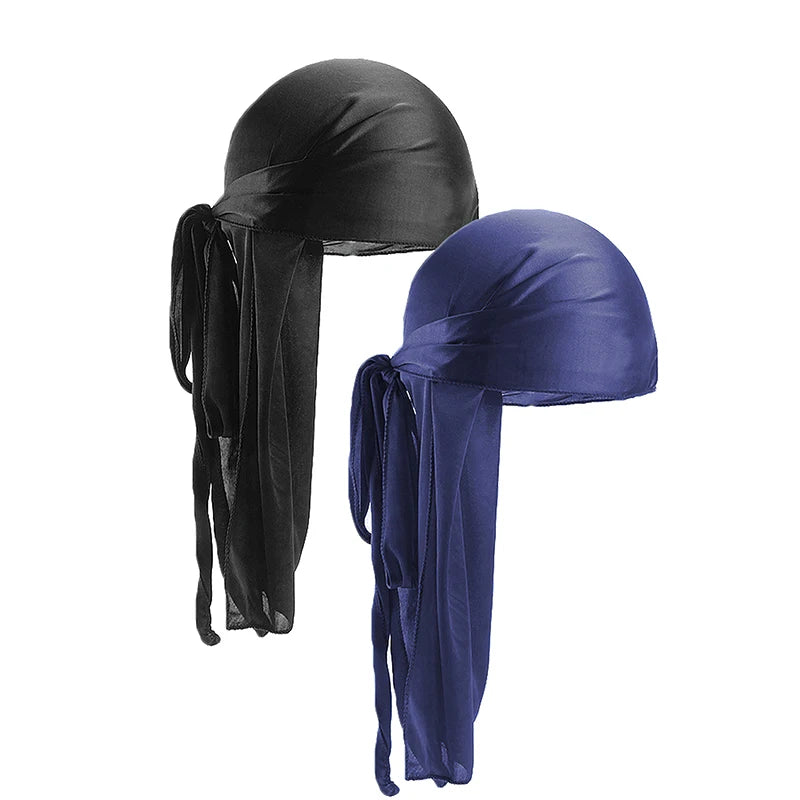 2 pcs Durags de cetim de seda para homens Designer Long Tail Beanies Doo Rags Caps Du-rags para mulheres Gravata de cetim de seda Do Rags Cap para ondas