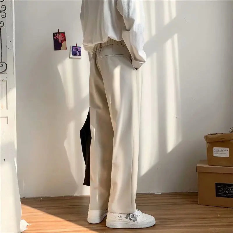 Primavera Outono Moda Cintura Alta Calças Casuais Roupas Masculinas Temperamento Sólido Solto Todos os Bolsos Estilo Coreano Calças Y2K