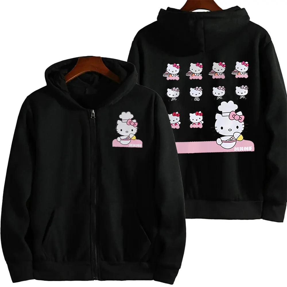Sanrio Anime Bonito Impresso Hoodies Mulheres Dos Desenhos Animados Hello Kitty Y2k Estudantes Coreanos Moletom Solto Moda Doce Cardigan Roupas