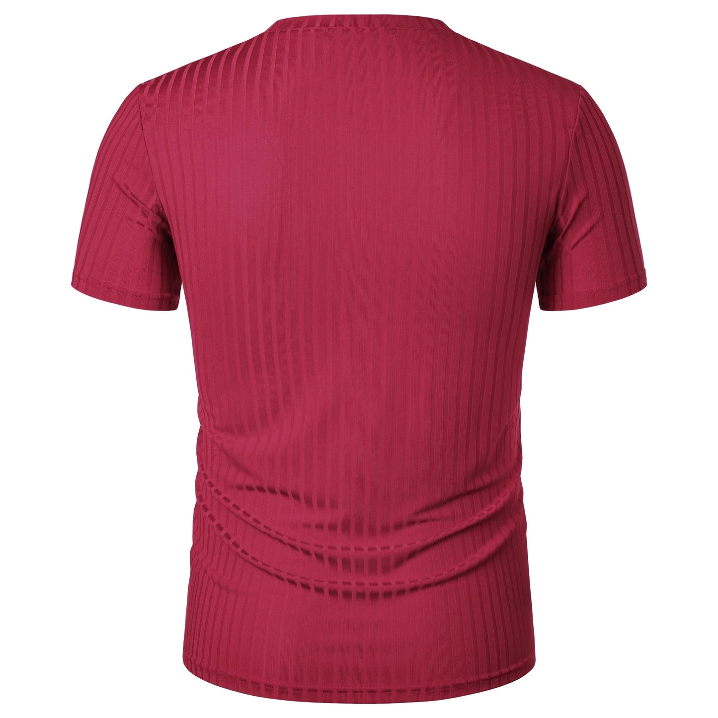Homens Corrida Esportes Fitness Verão Novo Alto Elástico Listra Vertical Manga Curta Decote em V Slim Fit Malha Inferior Camisa Top