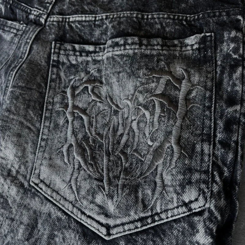 Gótico Retro Oversized Baggy Fit Unisex Mopping Pants Y2K Phantom Jeans High Street Spider Bordado Patch Hip Hop Streetwear