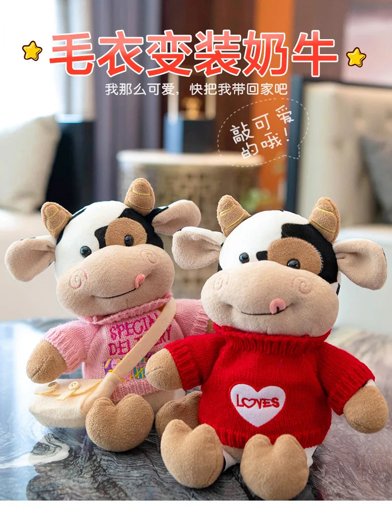 26 CM Simulação Animais de Gado Brinquedos de Pelúcia Cartoon Leite Vaca Boneca de Pelúcia Macio Suéter de Pelúcia Travesseiro de Vaca Brinquedo de Decoração de Casa